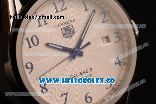 Tag Heuer Carrera Calibre 5 wiss ETA 2824 Automatic Steel Case with White Dial and Blue Leather Strap - Click Image to Close